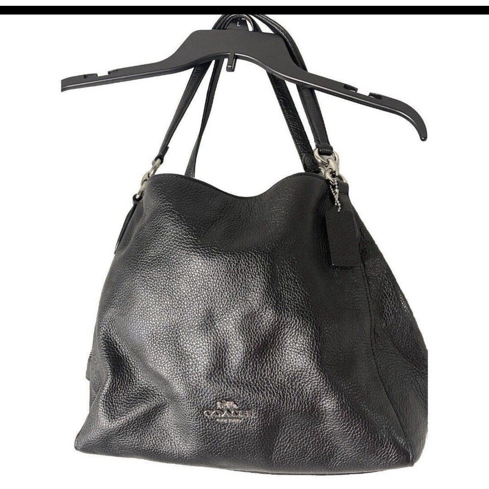 Coach Hallie Pebble Leather Shoulder Bag - Black/Chrome F80268 Soft Leather - Picture 1 of 12